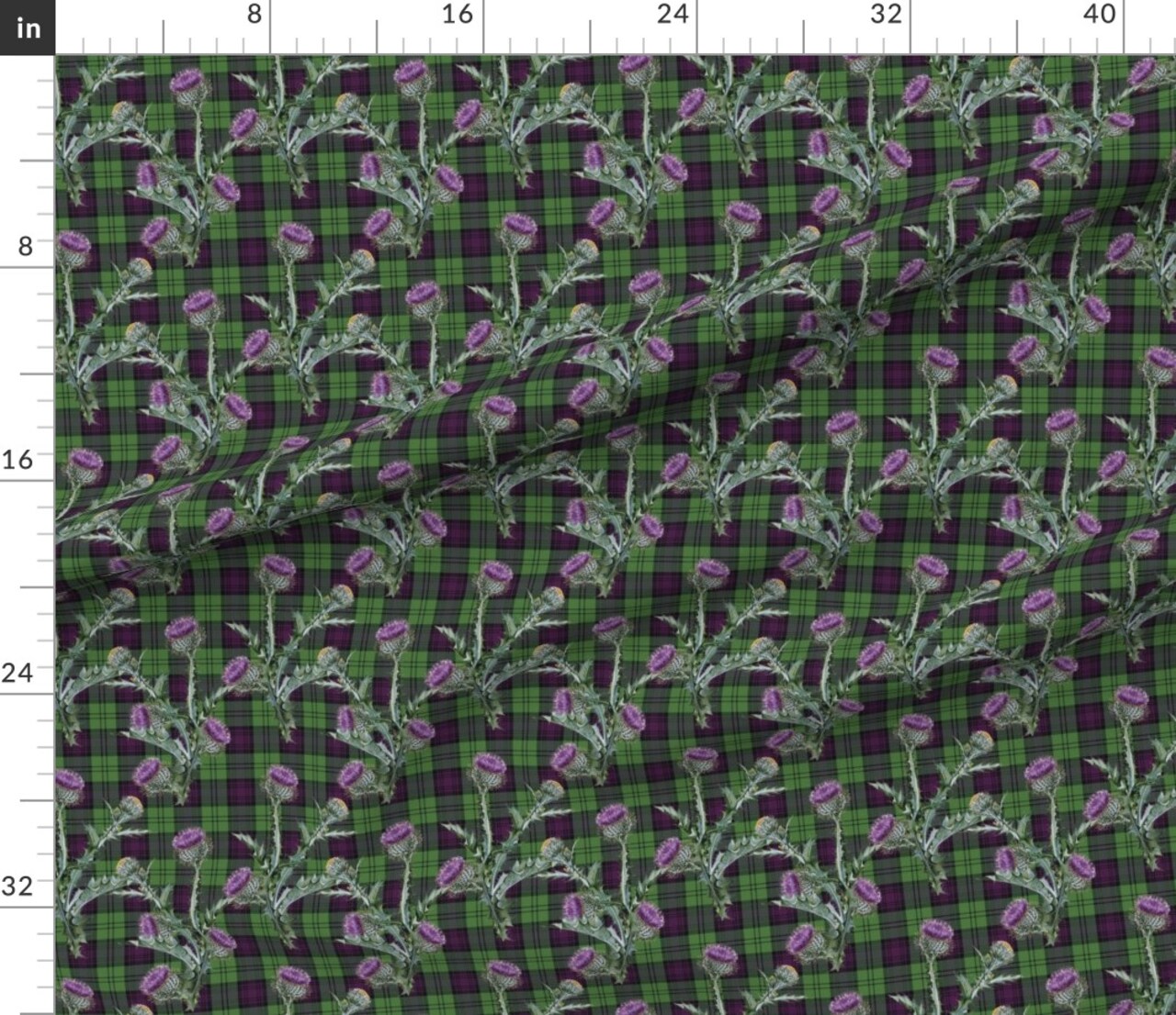 Plaid Thistle Green And Purple Scottish Tartan Scottland Wildflower Custom Printed Fabric by Spoonflower Various Fabrics by the Yard or Fat Quarter